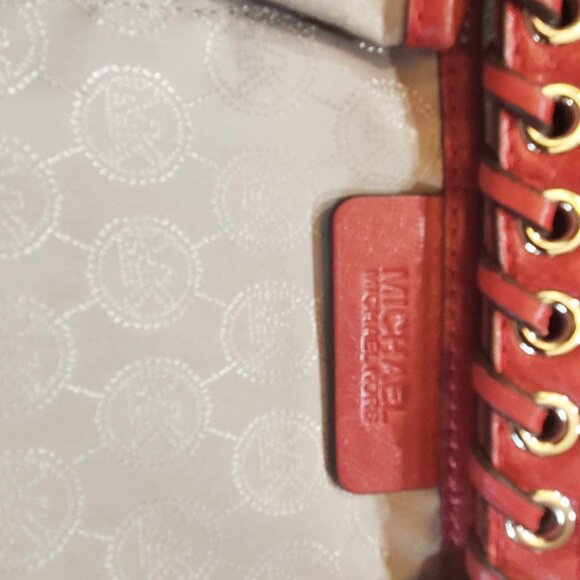 Micheal Kors LE Large Hamilton Chilli Red Hippie Grommet Leather Tote EUC - Picture 9 of 13